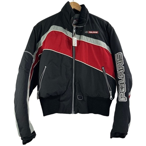 POLARIS Vintage Red Black Silver Snowmobile Racing Full Zip Coat Jacket Medium - Picture 1 of 6